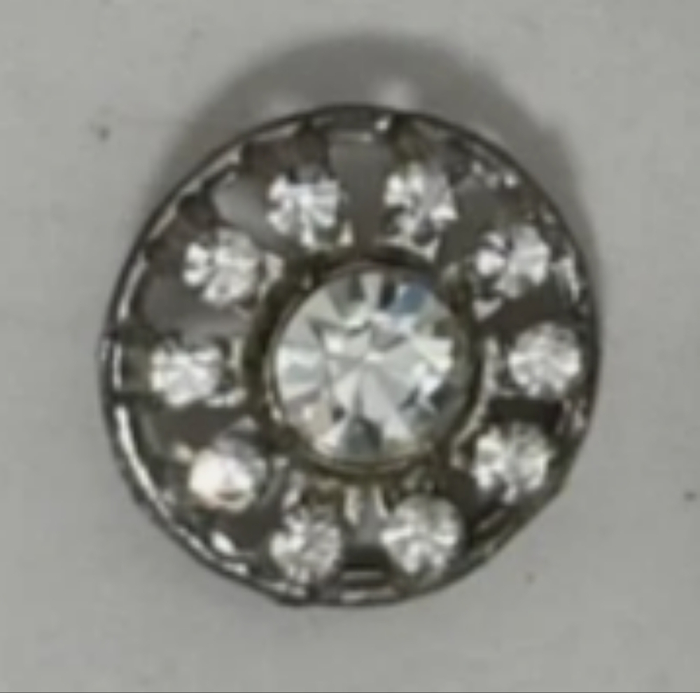 Vintage Rhinestone Silver Tone Metal Button Shank Back